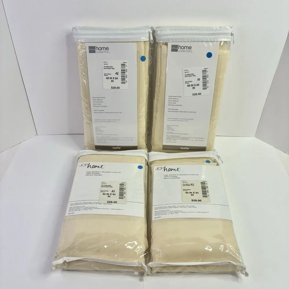 Lot Of 4 JCPenney Home Collection Panel Curtain Lisette Soft Yellow 60